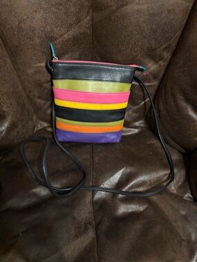 Ili Colorblock Crossbody Bag in Black with Multicolor Stripes